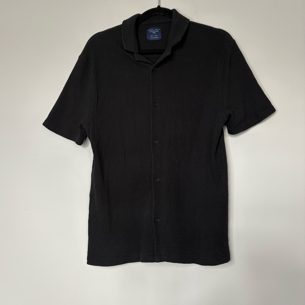 Steel & Jelly Mens Black Button Up Short Sleeve Shirt 100% Cotton Comfortable
